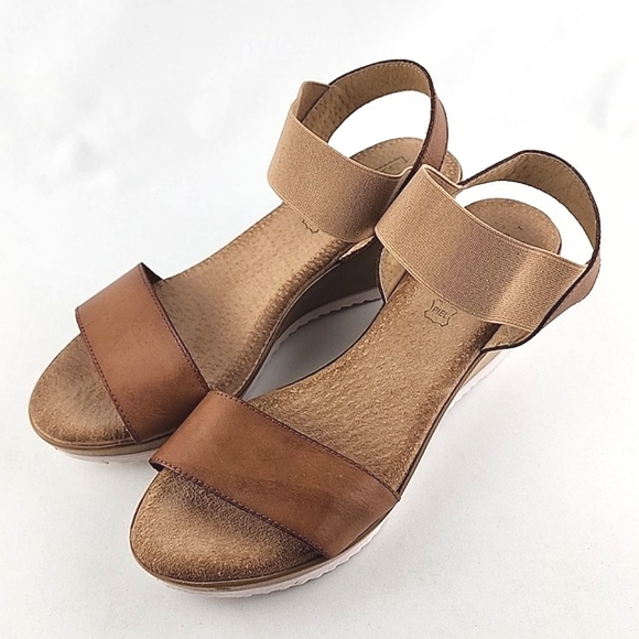 dsd Wedge Straps Sandals Tan Leather Lightweight Elasticized Ankle Size 38 - Picture 4 of 13